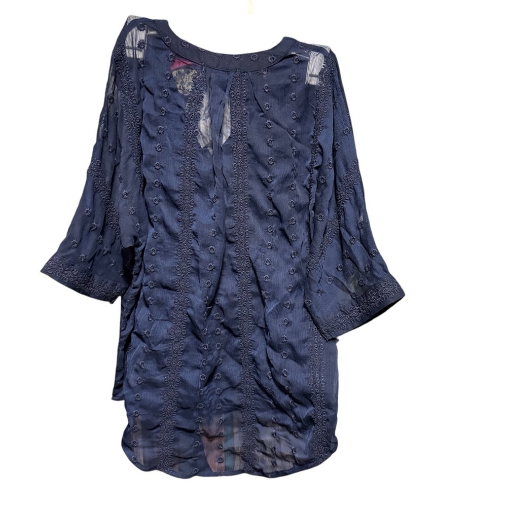 Olive & Oak Navy Blue Sheer Lace Blouse V Neck Shirt Top Size Small - Picture 4 of 5